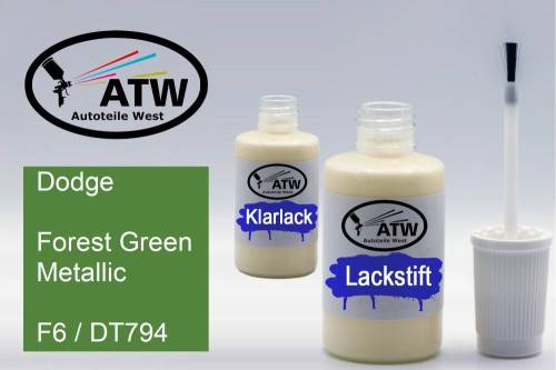 Dodge, Forest Green Metallic, F6 / DT794: 20ml Lackstift + 20ml Klarlack - Set, von ATW Autoteile West.